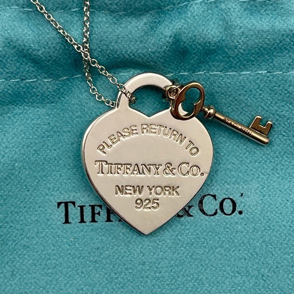 Tiffany & Co. Jewelry - Authentic Tiffany & Co. Silver and Rubedo Metal RTT Heart Key Charm Necklace